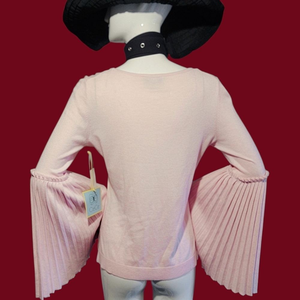 New! CeCe Pink Sweater Size S with Big Pleated Bell Sleeves 💃🎶💃🎶💃🎶💃🎶💃🎶